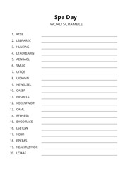 Spa Day word scramble puzzle
