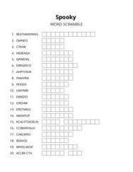 Spooky word scramble puzzle