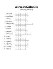 Sports and Activities word scramble puzzle