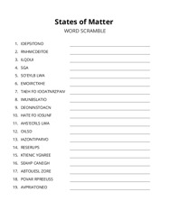 States of Matter word scramble puzzle