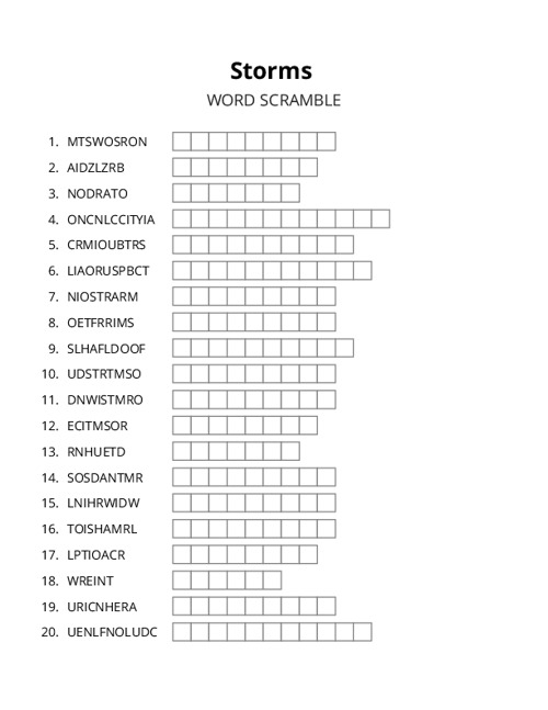 Storms Word Scramble Puzzle