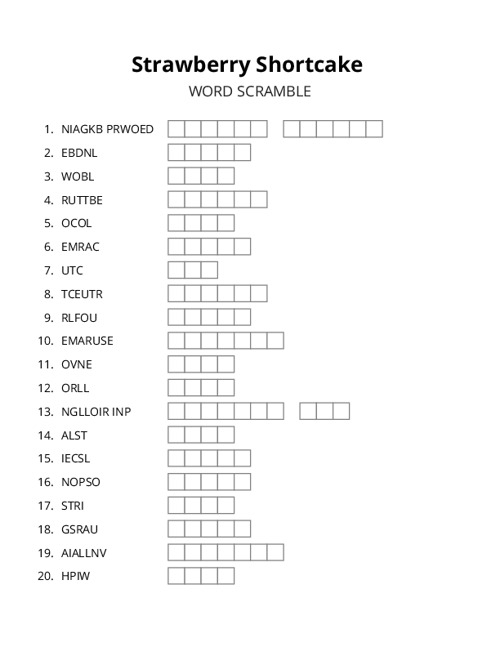 Strawberry Shortcake Word Scramble Puzzle