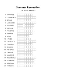 Summer Recreation word scramble puzzle