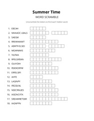 Summer Time word scramble puzzle