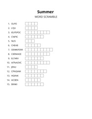 Summer word scramble puzzle