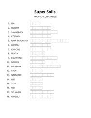 Super Soils word scramble puzzle