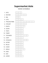 Supermarket Aisle word scramble puzzle