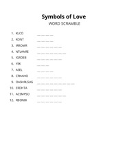 Symbols of Love word scramble puzzle