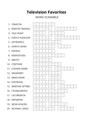 Television Favorites word scramble puzzle