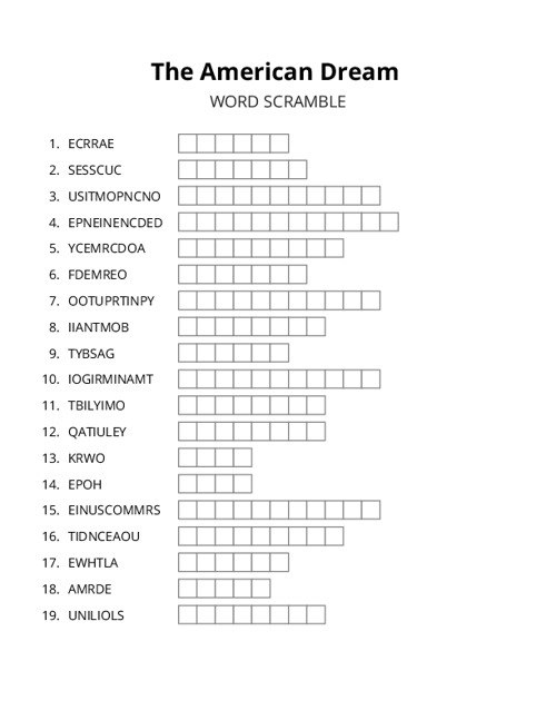 The American Dream Word Scramble Puzzle