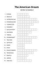 The American Dream word scramble puzzle