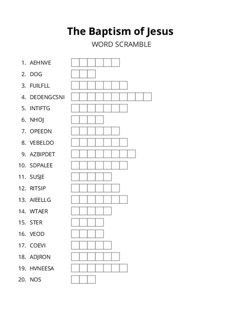 The Baptism of Jesus Word Scramble Puzzle
