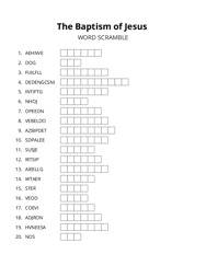The Baptism of Jesus word scramble puzzle