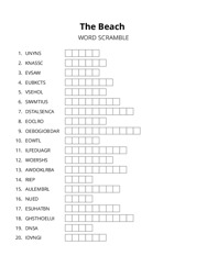 The Beach word scramble puzzle