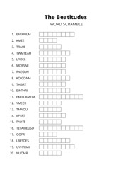 The Beatitudes word scramble puzzle