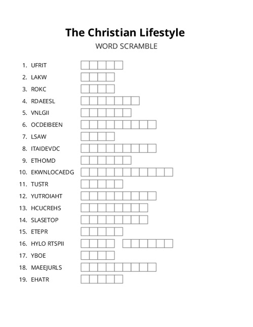 The Christian Lifestyle Word Scramble Puzzle