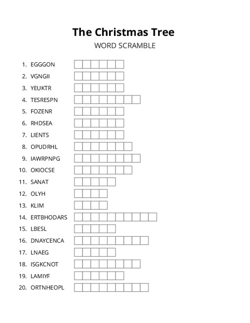 The Christmas Tree Word Scramble Puzzle