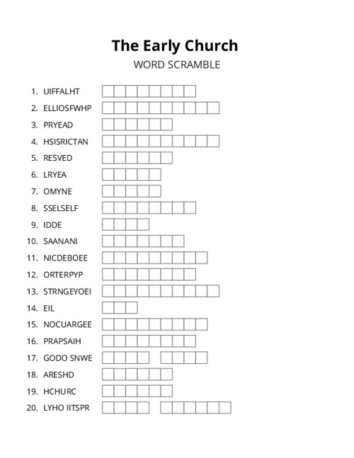 The Early Church Word Scramble Puzzle