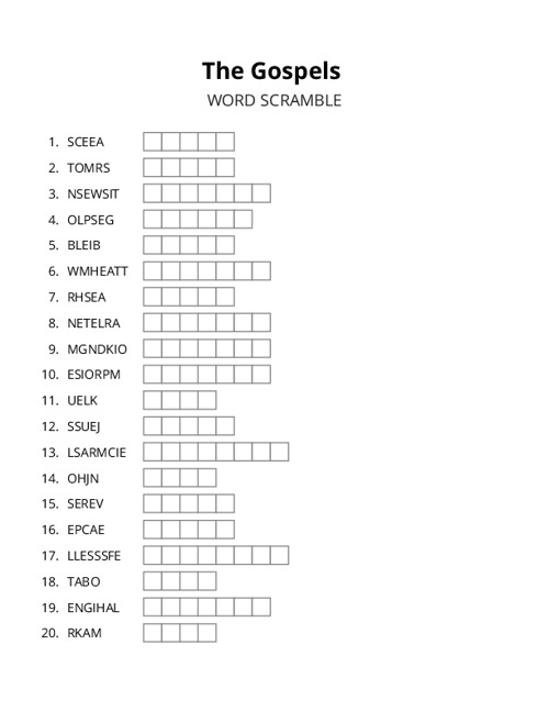 The Gospels Word Scramble Puzzle