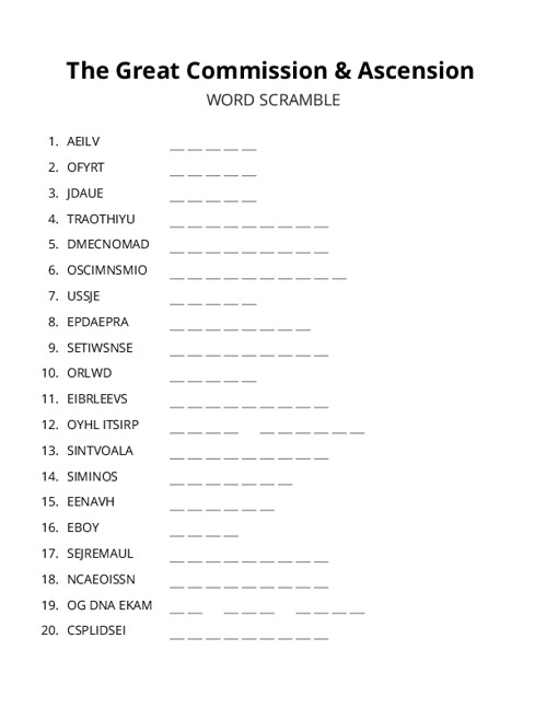 The Great Commission & Ascension Word Scramble Puzzle
