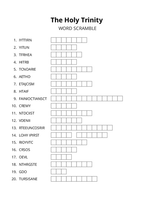 The Holy Trinity Word Scramble Puzzle