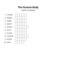 The Human Body word scramble puzzle