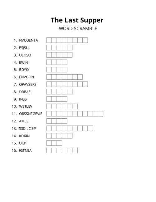 The Last Supper Word Scramble Puzzle