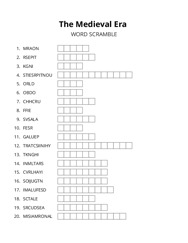The Medieval Era word scramble puzzle
