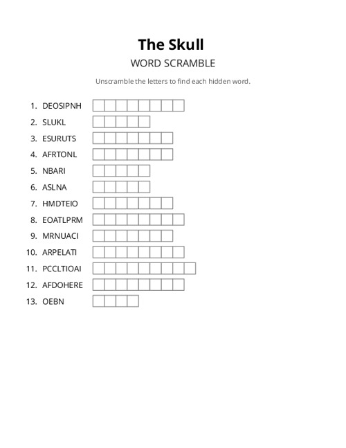 The Skull Word Scramble Puzzle