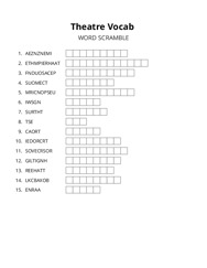 Theatre Vocab word scramble puzzle