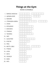 Things at the Gym word scramble puzzle