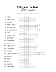 Things at the Mall word scramble puzzle