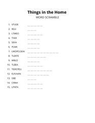 Things in the Home word scramble puzzle