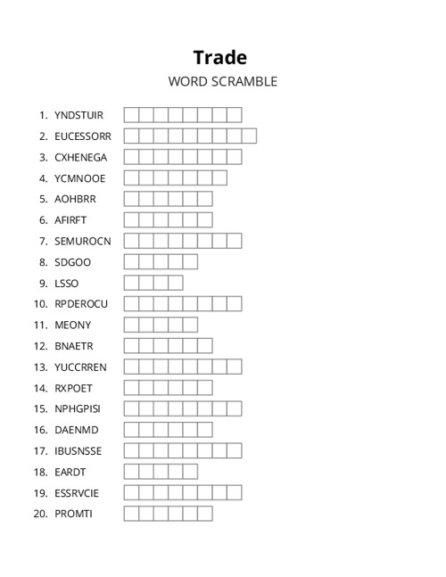 Trade Word Scramble Puzzle
