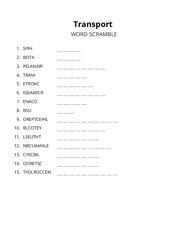 Transport word scramble puzzle