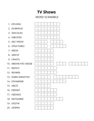 TV Shows word scramble puzzle