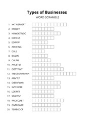 Types of Businesses word scramble puzzle