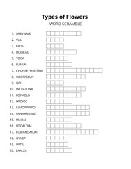 Types of Flowers word scramble puzzle