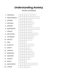 Understanding Anxiety word scramble puzzle