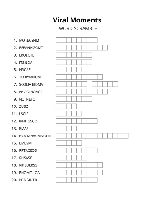 Viral Moments Word Scramble Puzzle