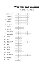 Weather and Seasons word scramble puzzle