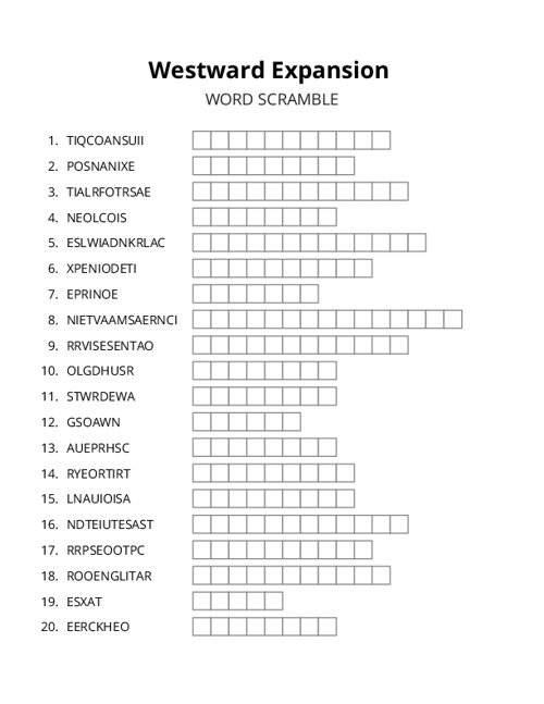 Westward Expansion Word Scramble Puzzle