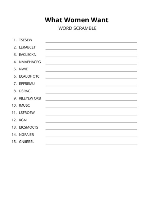 What Women Want Word Scramble Puzzle
