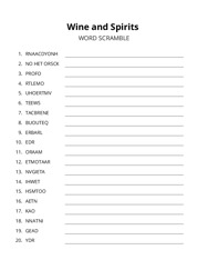 Wine and Spirits word scramble puzzle