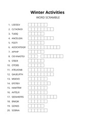 Winter Activities word scramble puzzle