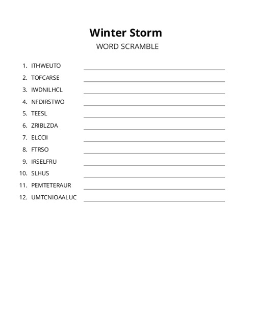 Winter Storm Word Scramble Puzzle