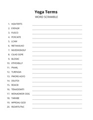 Yoga Terms word scramble puzzle