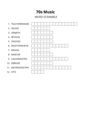 70s Music word scramble puzzle