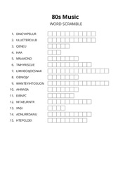 80s Music word scramble puzzle