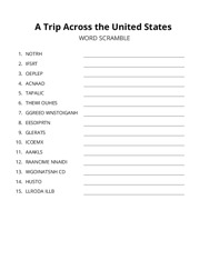A Trip Across the United States word scramble puzzle